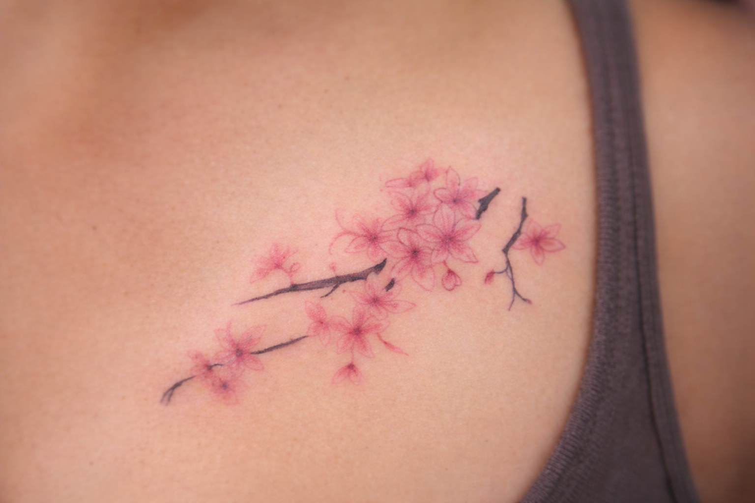 Delicate cherry blossom tattoo close-up by Skin Stickers