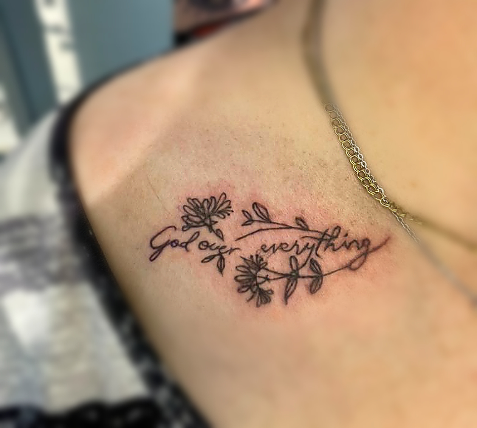 God Over Everything script tattoo by Skin Stickers